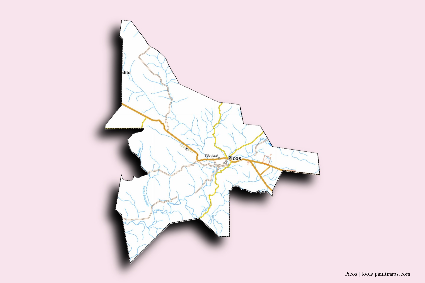 Mapa de barrios y pueblos de Picos con efecto de sombra 3D