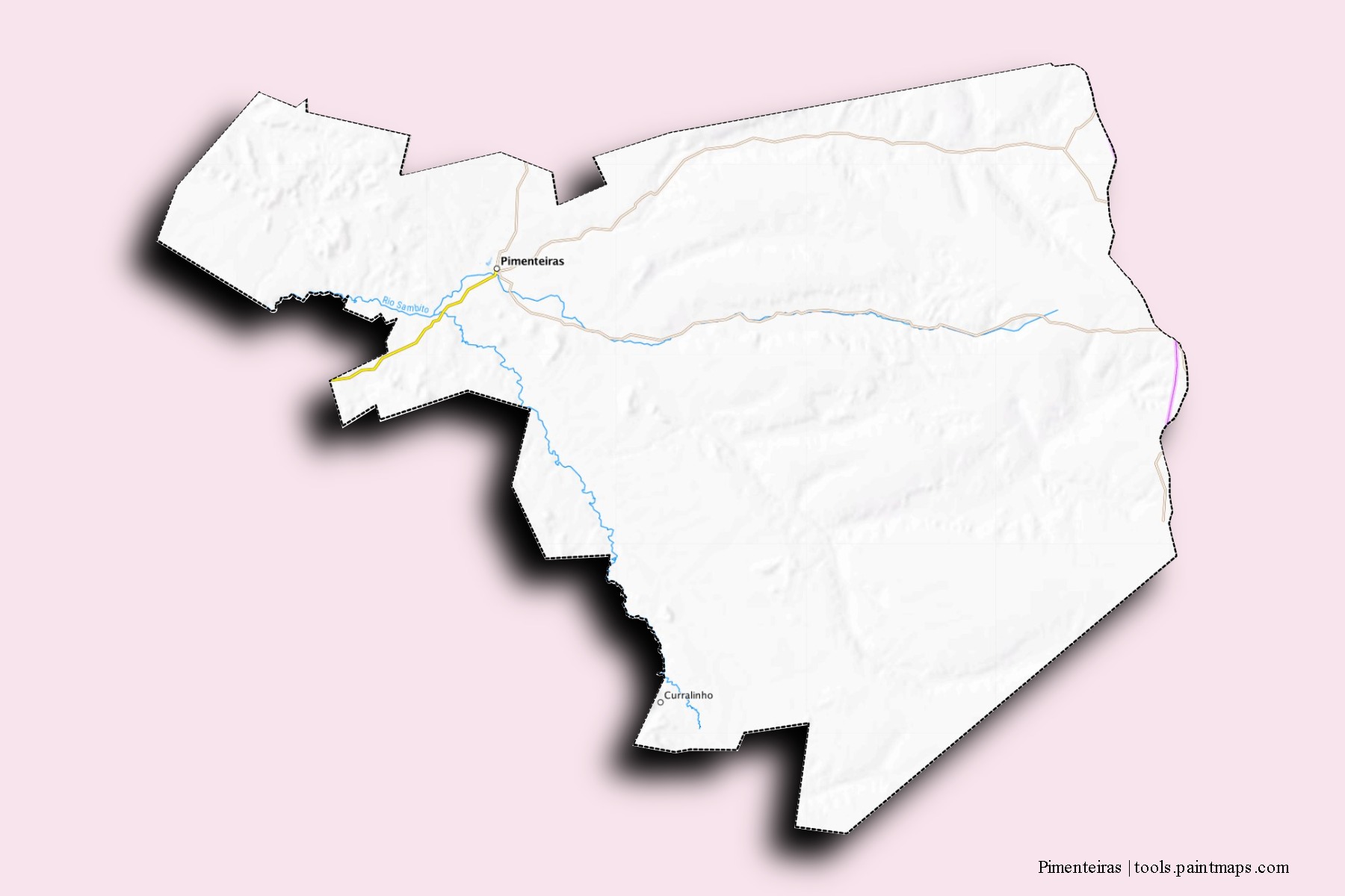 3D gölge efektli Pimenteiras mahalleleri ve köyleri haritası