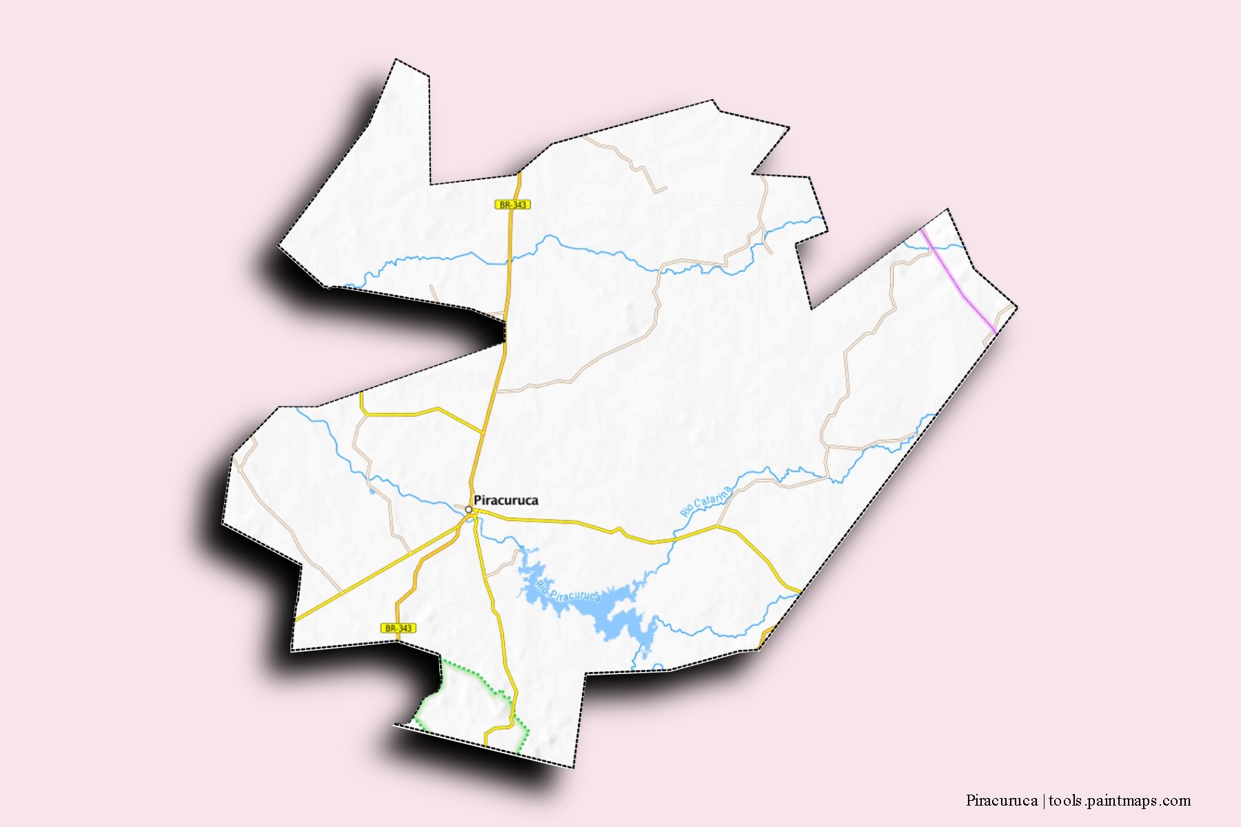 Mapa de barrios y pueblos de Piracuruca con efecto de sombra 3D