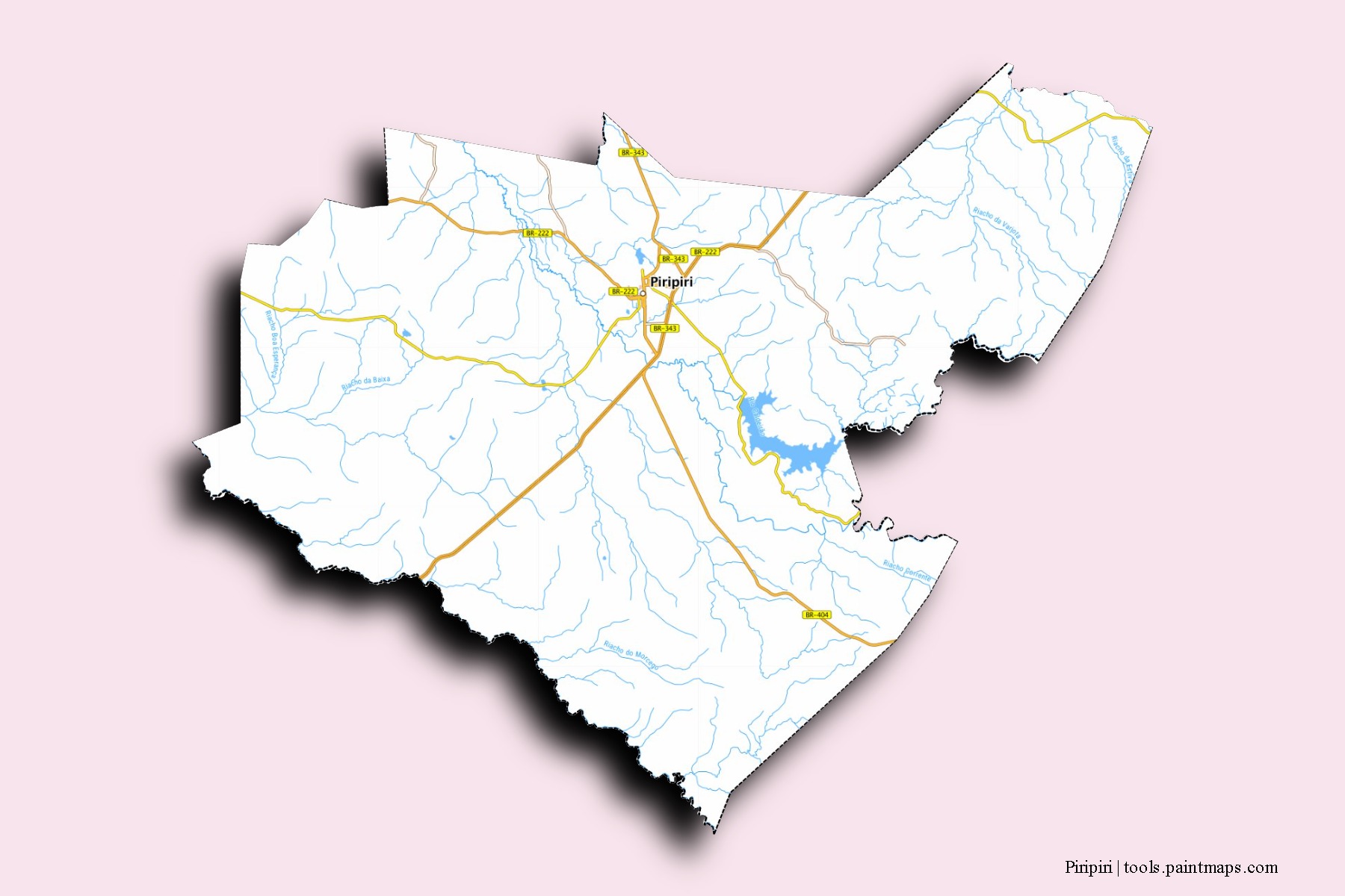 Mapa de barrios y pueblos de Piripiri con efecto de sombra 3D