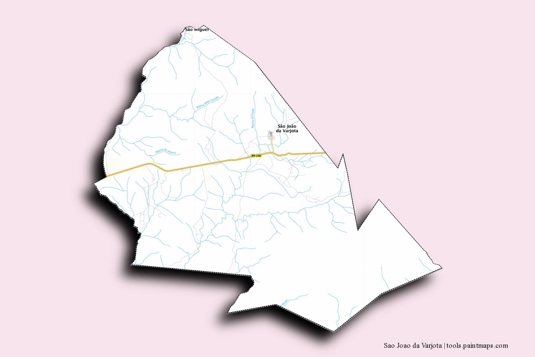 Mapa de barrios y pueblos de Sao Joao da Varjota con efecto de sombra 3D