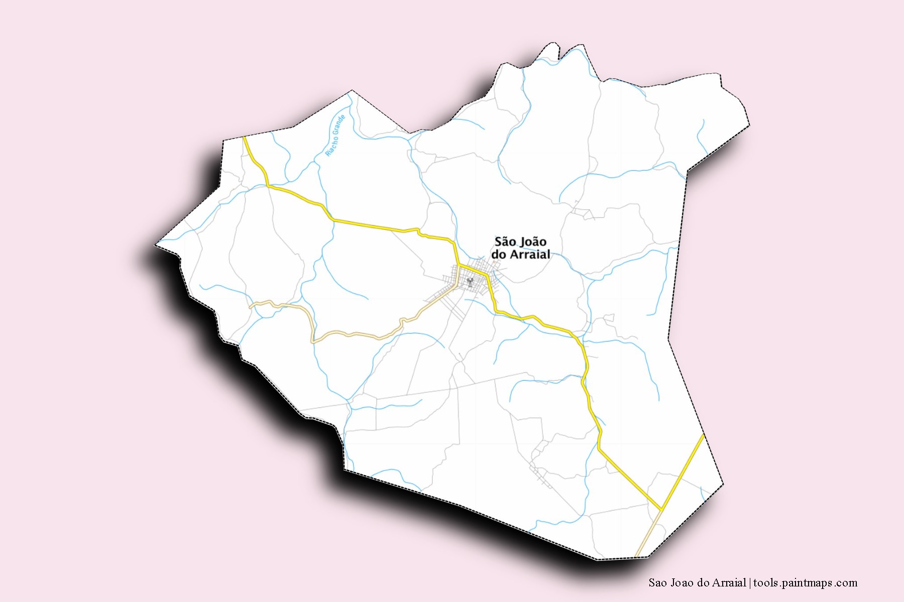 Mapa de barrios y pueblos de Sao Joao do Arraial con efecto de sombra 3D