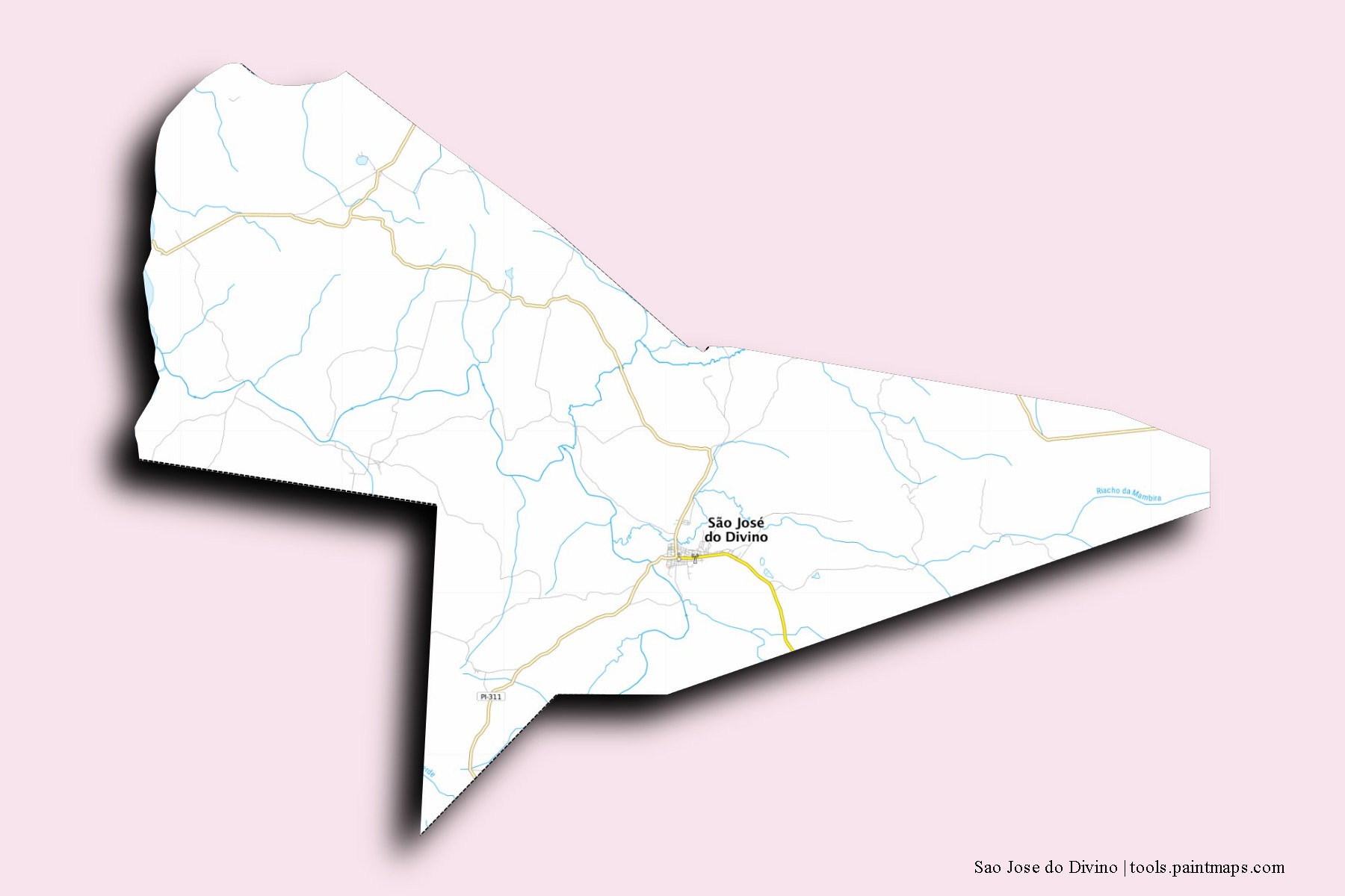 Mapa de barrios y pueblos de Sao Jose do Divino con efecto de sombra 3D