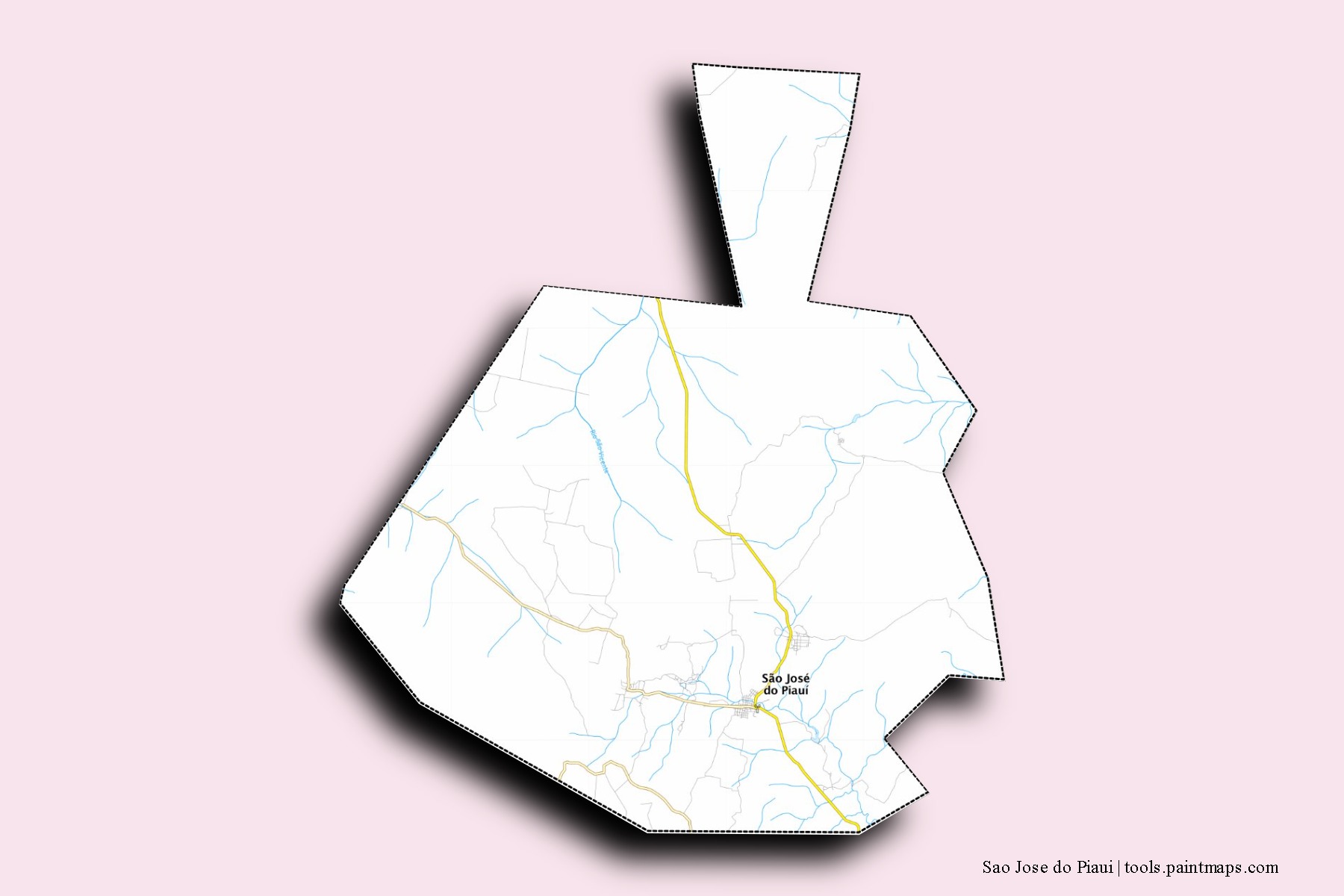 Mapa de barrios y pueblos de Sao Jose do Piaui con efecto de sombra 3D