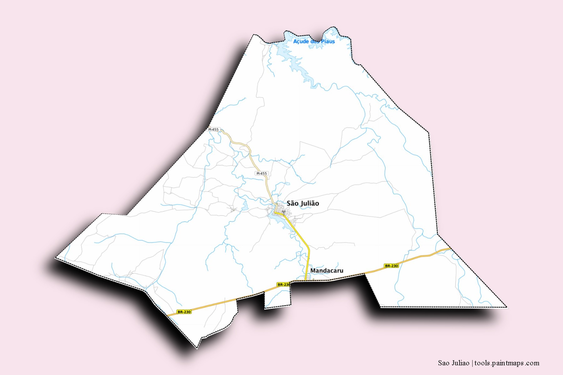 Sao Juliao neighborhoods and villages map with 3D shadow effect