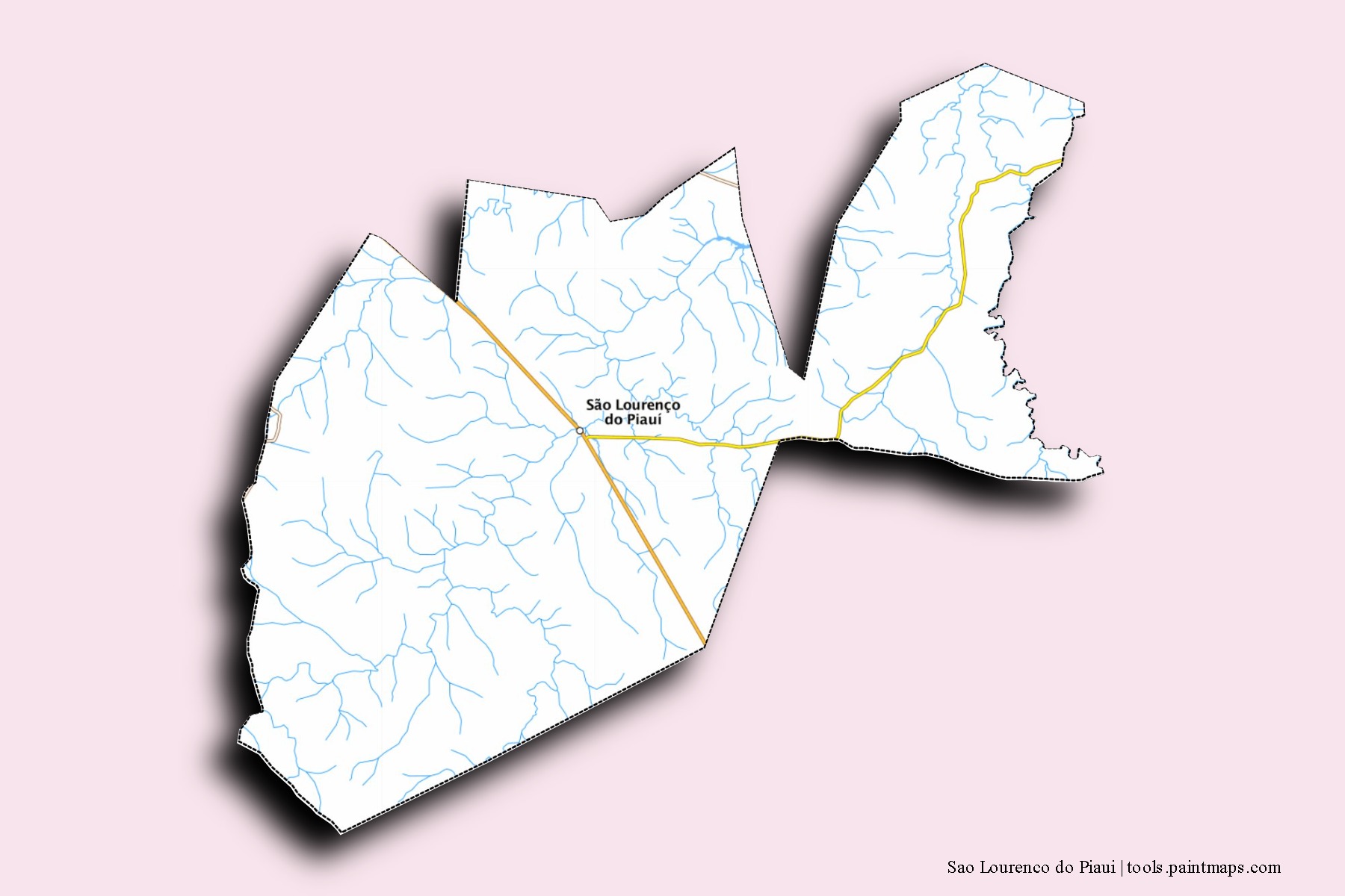 Mapa de barrios y pueblos de Sao Lourenco do Piaui con efecto de sombra 3D