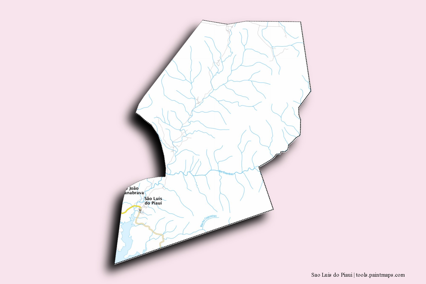 Mapa de barrios y pueblos de Sao Luis do Piaui con efecto de sombra 3D