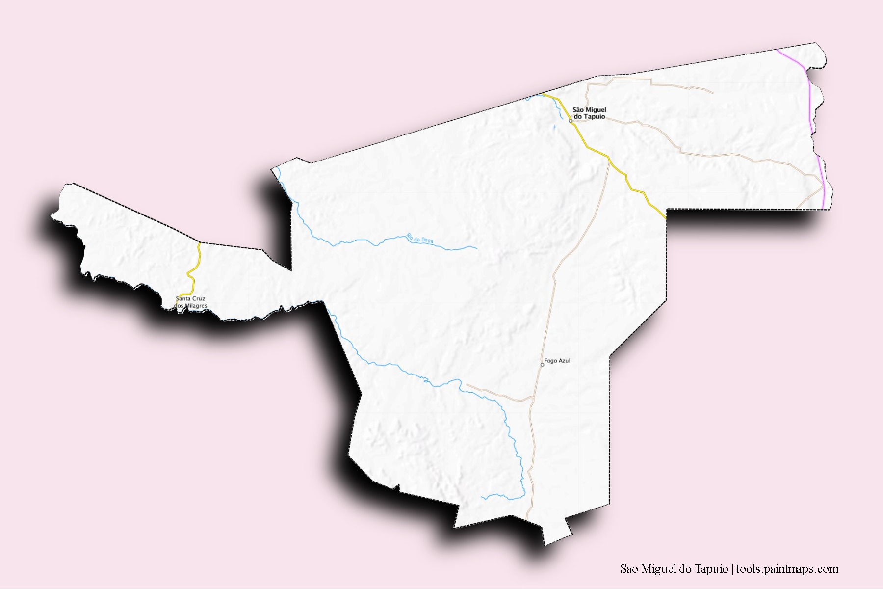 Mapa de barrios y pueblos de Sao Miguel do Tapuio con efecto de sombra 3D