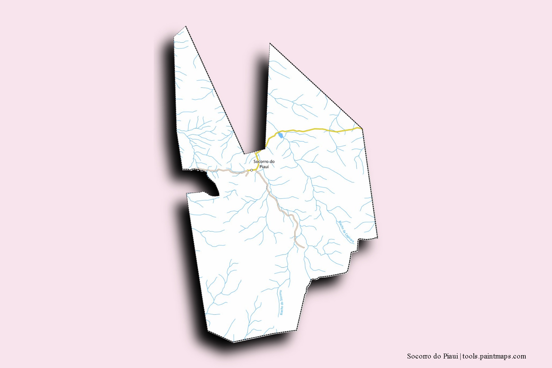 Mapa de barrios y pueblos de Socorro do Piaui con efecto de sombra 3D