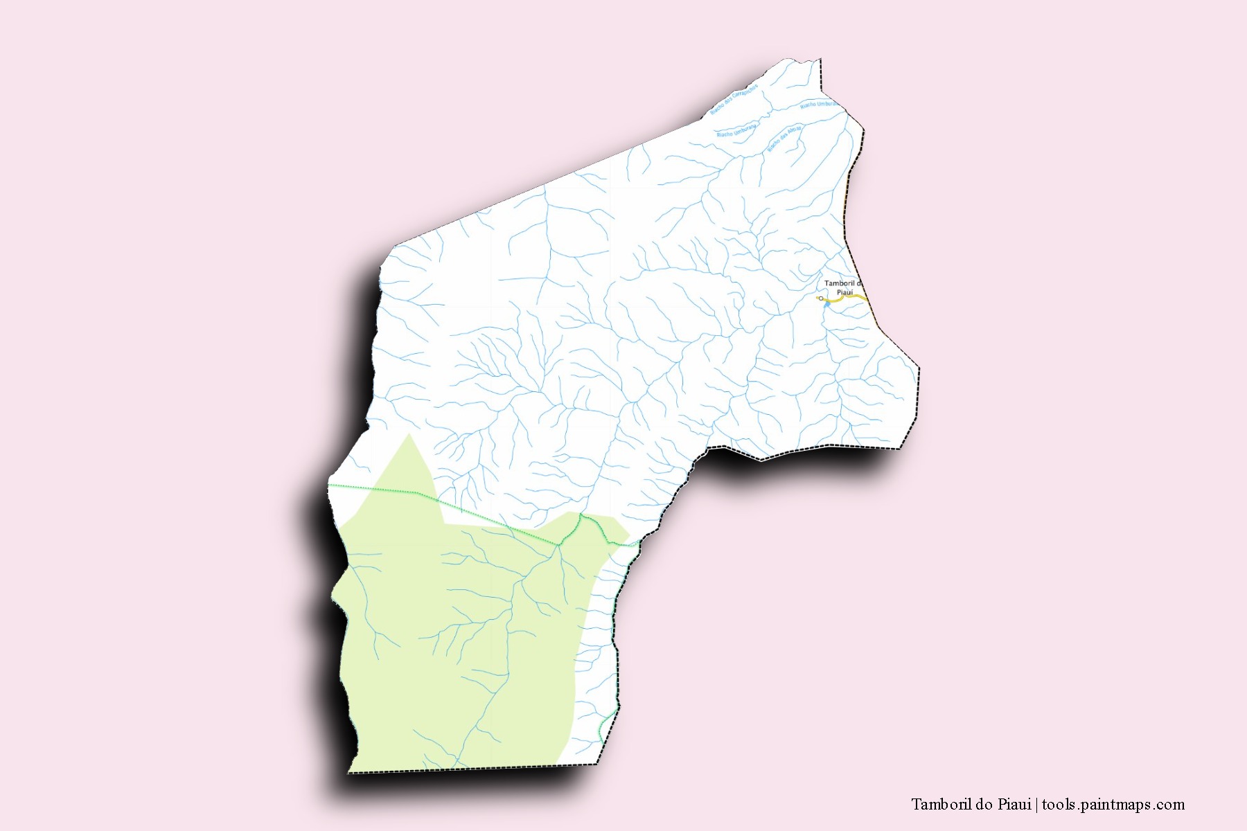 Mapa de barrios y pueblos de Tamboril do Piaui con efecto de sombra 3D