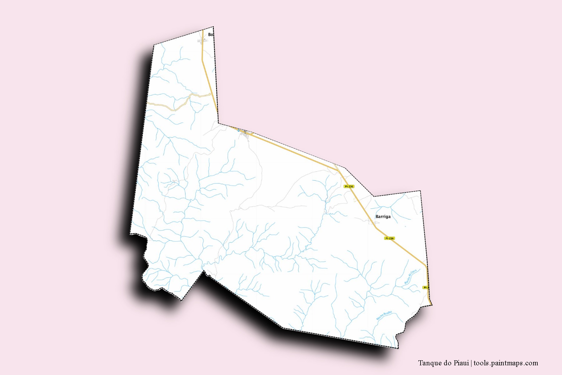 Tanque do Piaui neighborhoods and villages map with 3D shadow effect