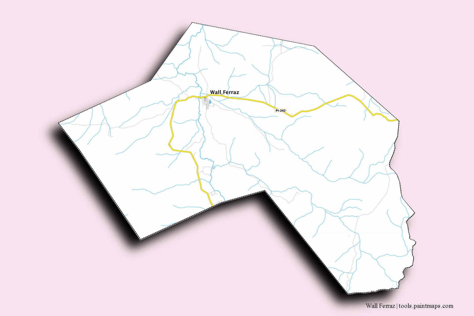 Mapa de barrios y pueblos de Wall Ferraz con efecto de sombra 3D