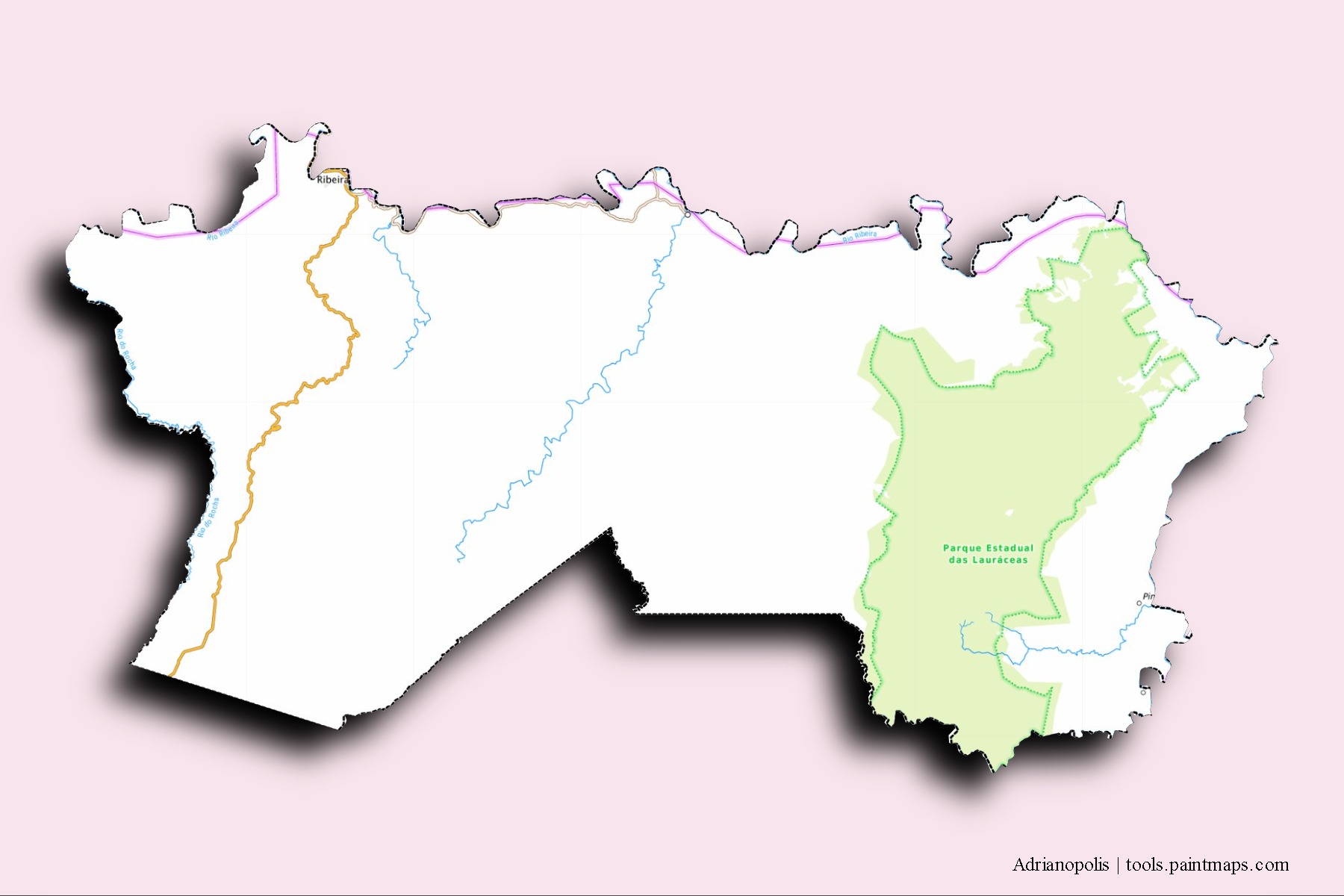 Adrianopolis neighborhoods and villages map with 3D shadow effect