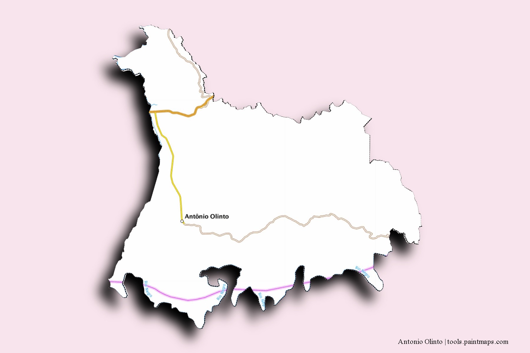 Mapa de barrios y pueblos de Antonio Olinto con efecto de sombra 3D