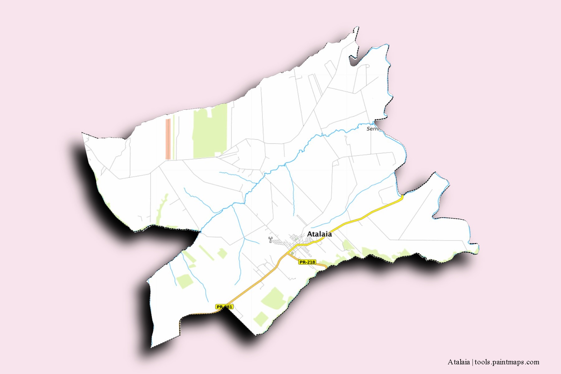 Atalaia neighborhoods and villages map with 3D shadow effect