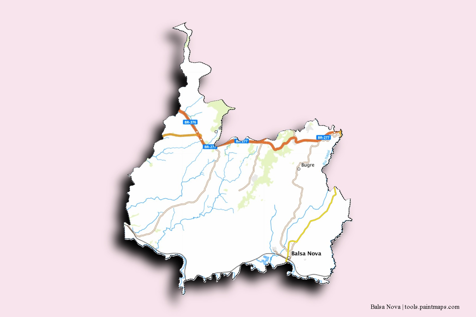 Mapa de barrios y pueblos de Balsa Nova con efecto de sombra 3D