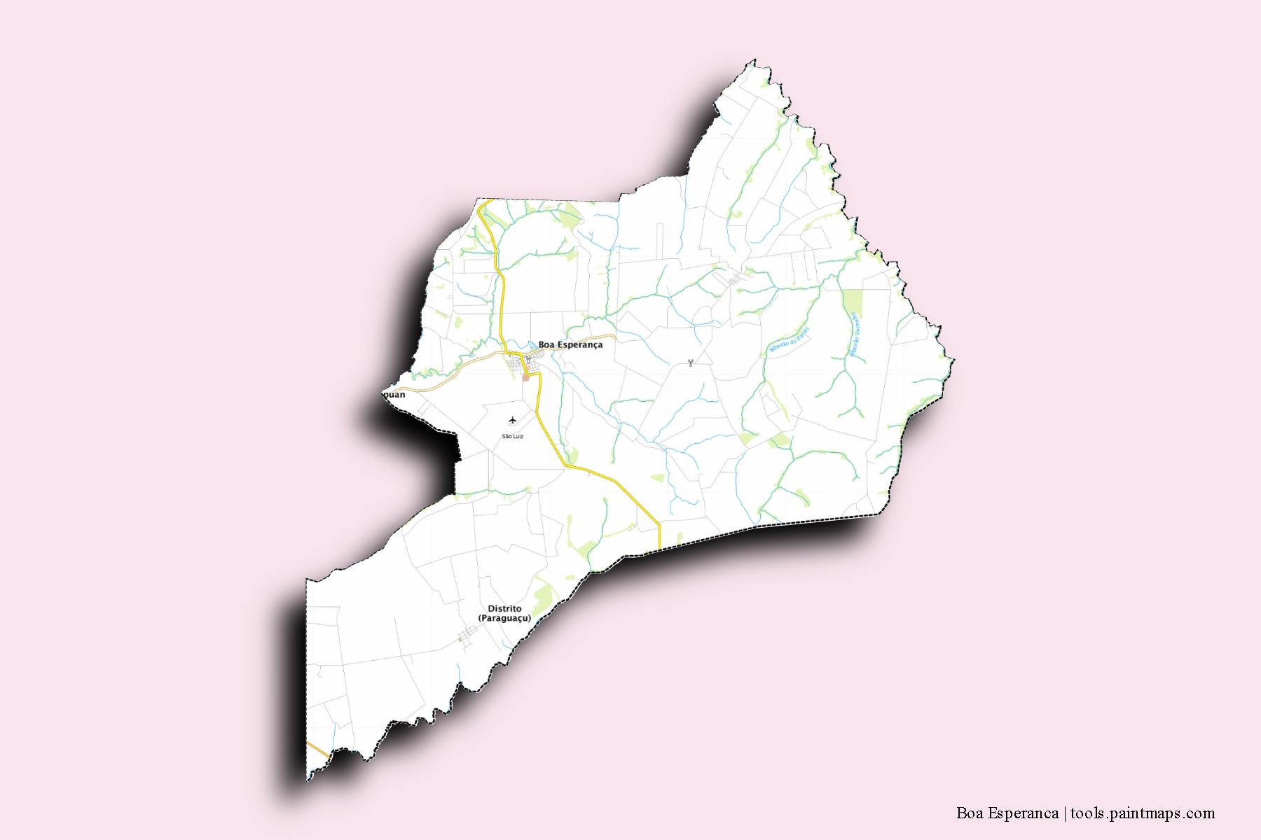 Mapa de barrios y pueblos de Boa Esperanca con efecto de sombra 3D