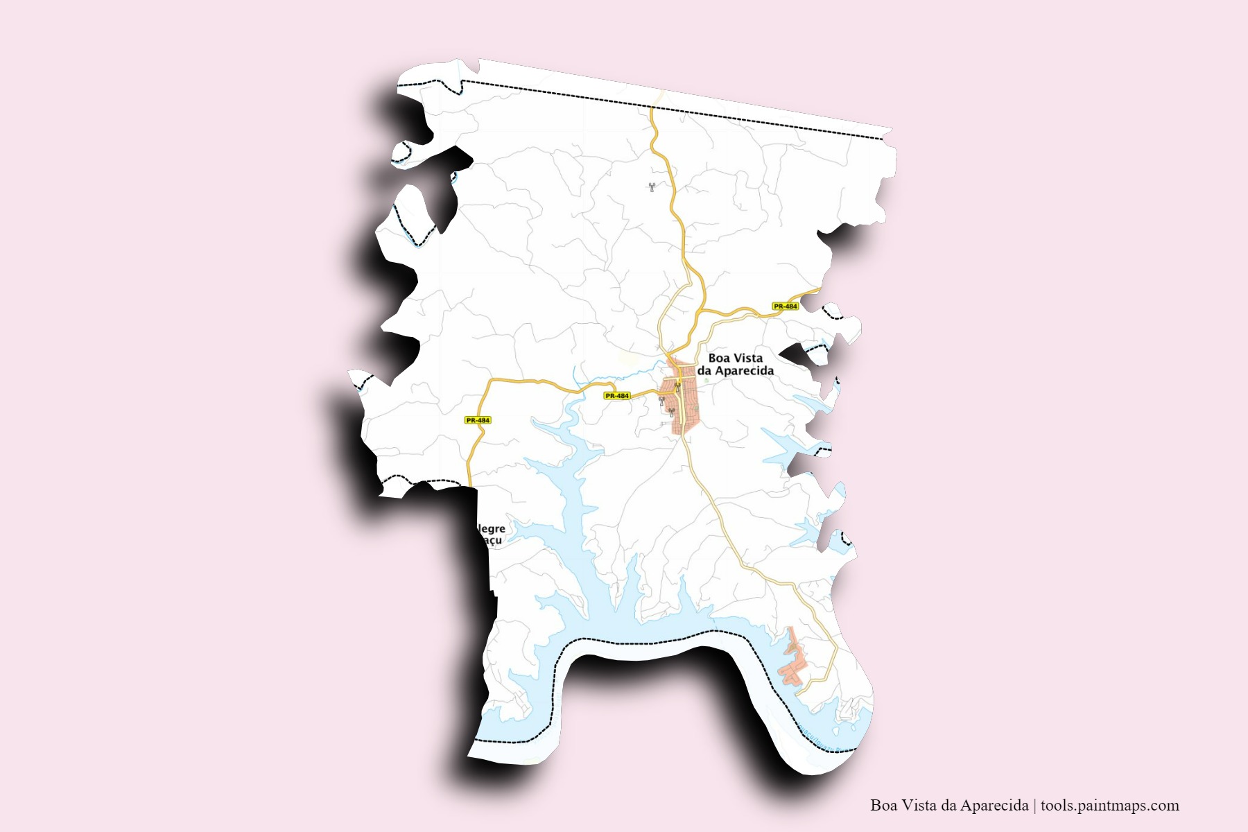 Mapa de barrios y pueblos de Boa Vista da Aparecida con efecto de sombra 3D