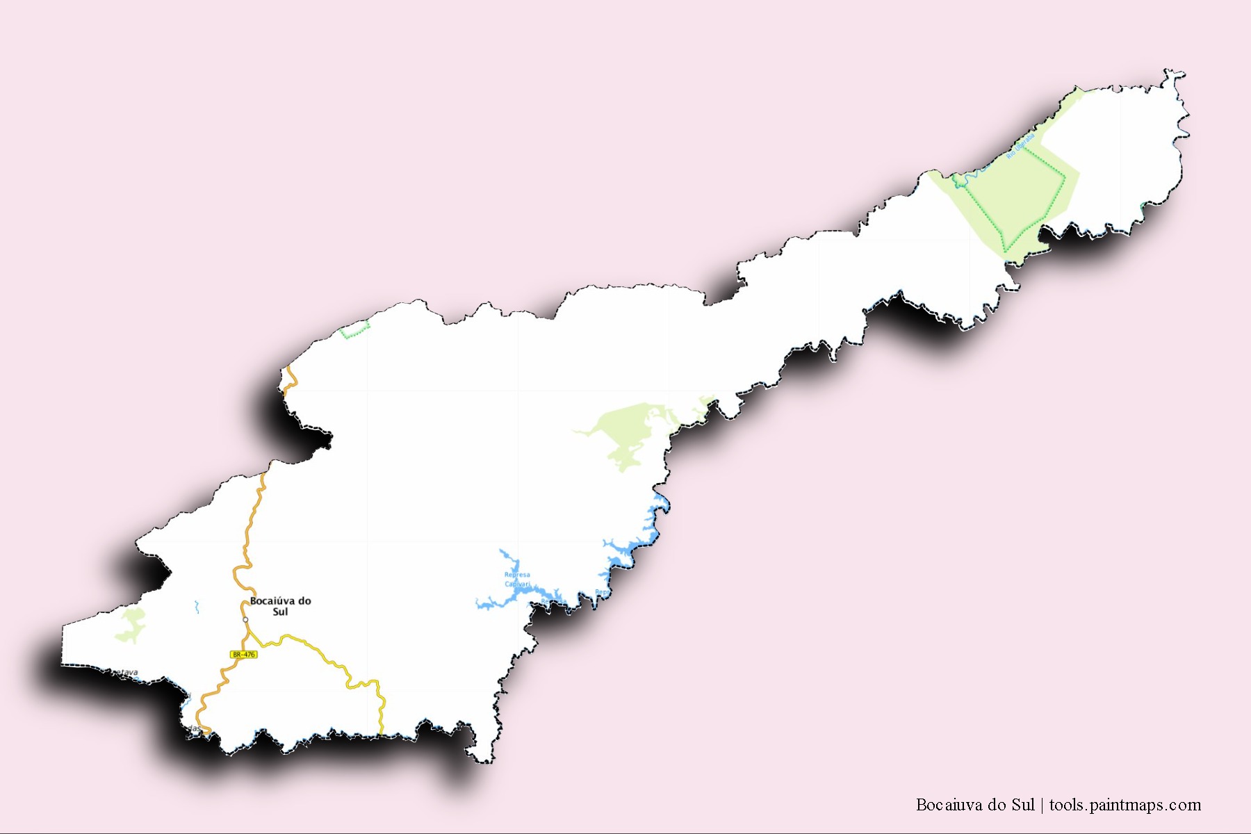 Bocaiuva do Sul neighborhoods and villages map with 3D shadow effect