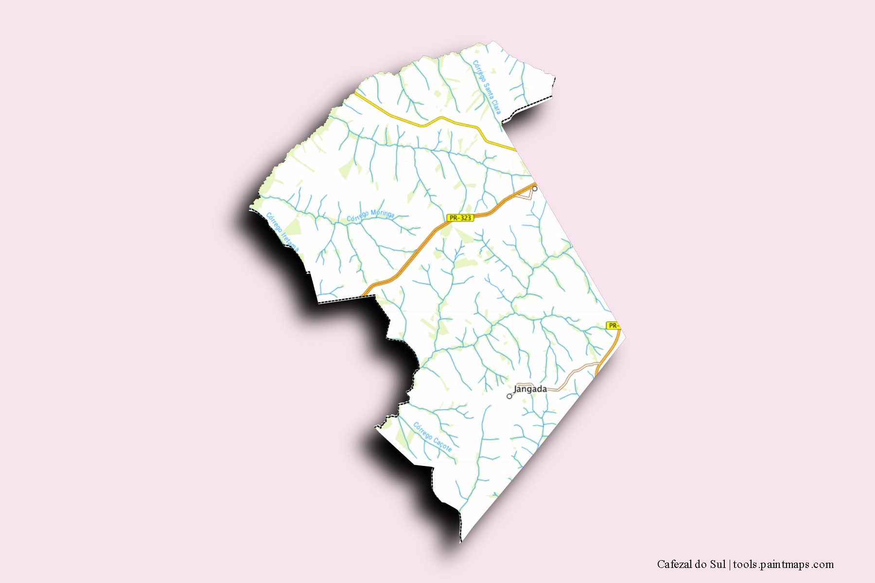 Mapa de barrios y pueblos de Cafezal do Sul con efecto de sombra 3D