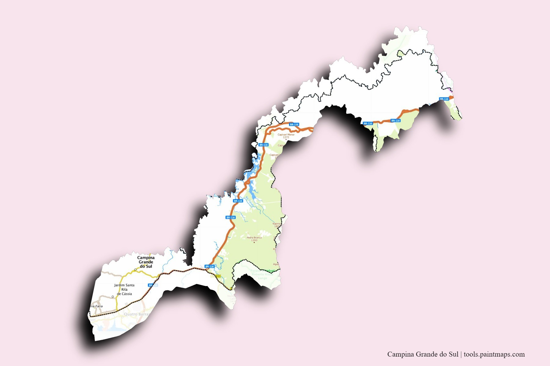 Campina Grande do Sul neighborhoods and villages map with 3D shadow effect