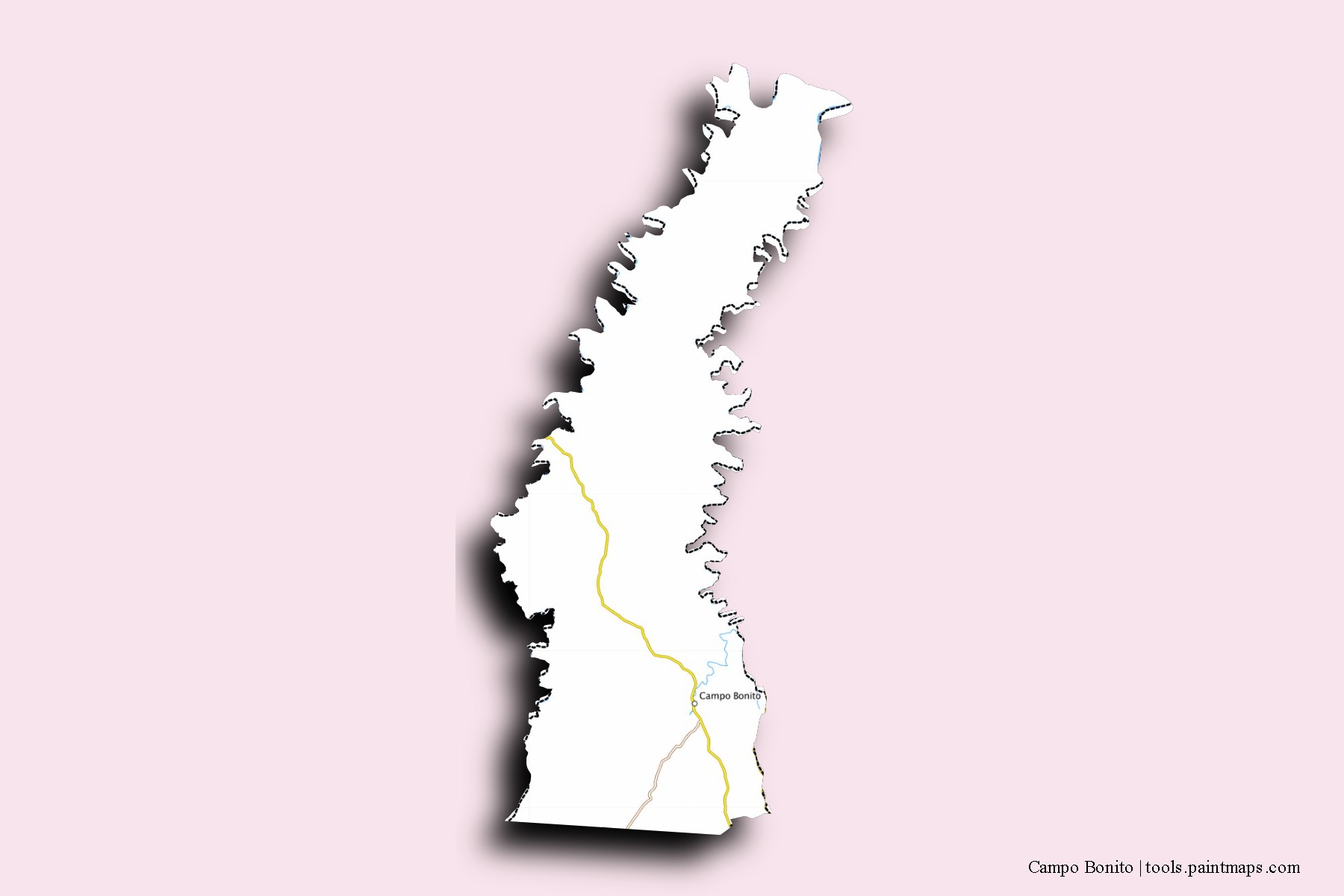Mapa de barrios y pueblos de Campo Bonito con efecto de sombra 3D