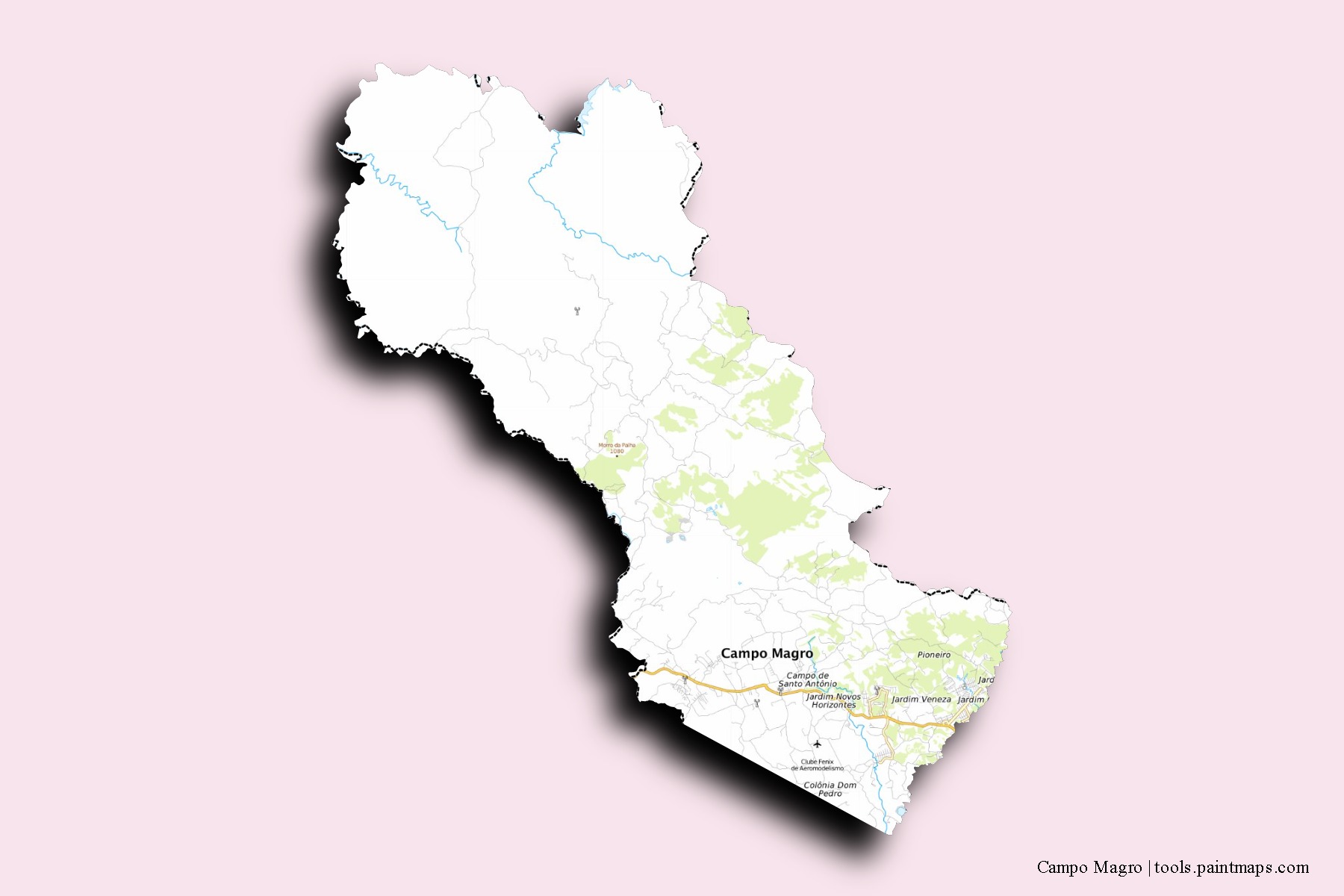 Campo Magro neighborhoods and villages map with 3D shadow effect