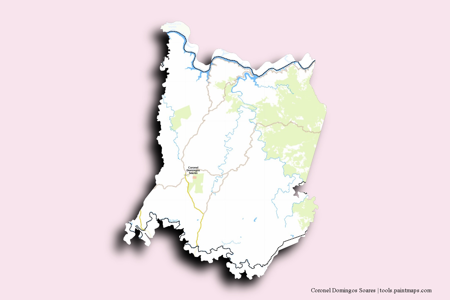 Coronel Domingos Soares neighborhoods and villages map with 3D shadow effect