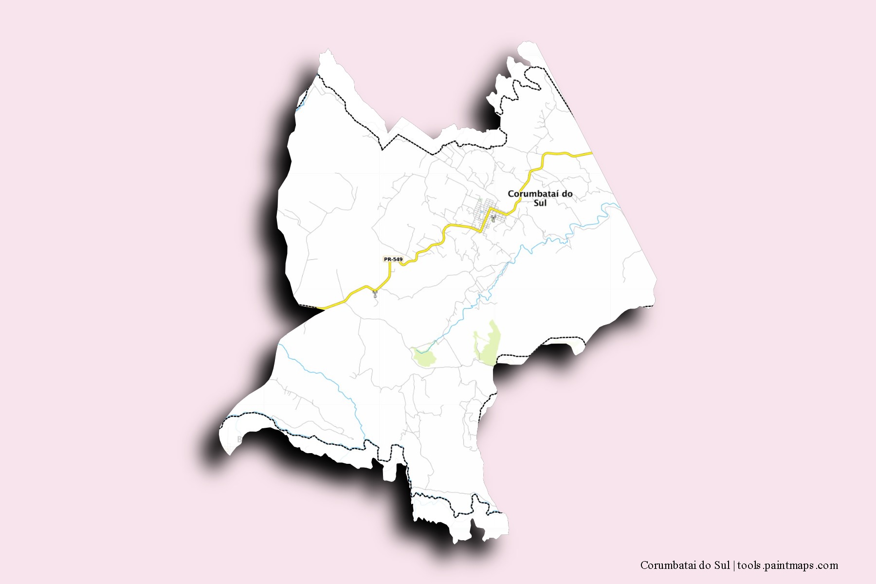 Corumbatai do Sul neighborhoods and villages map with 3D shadow effect