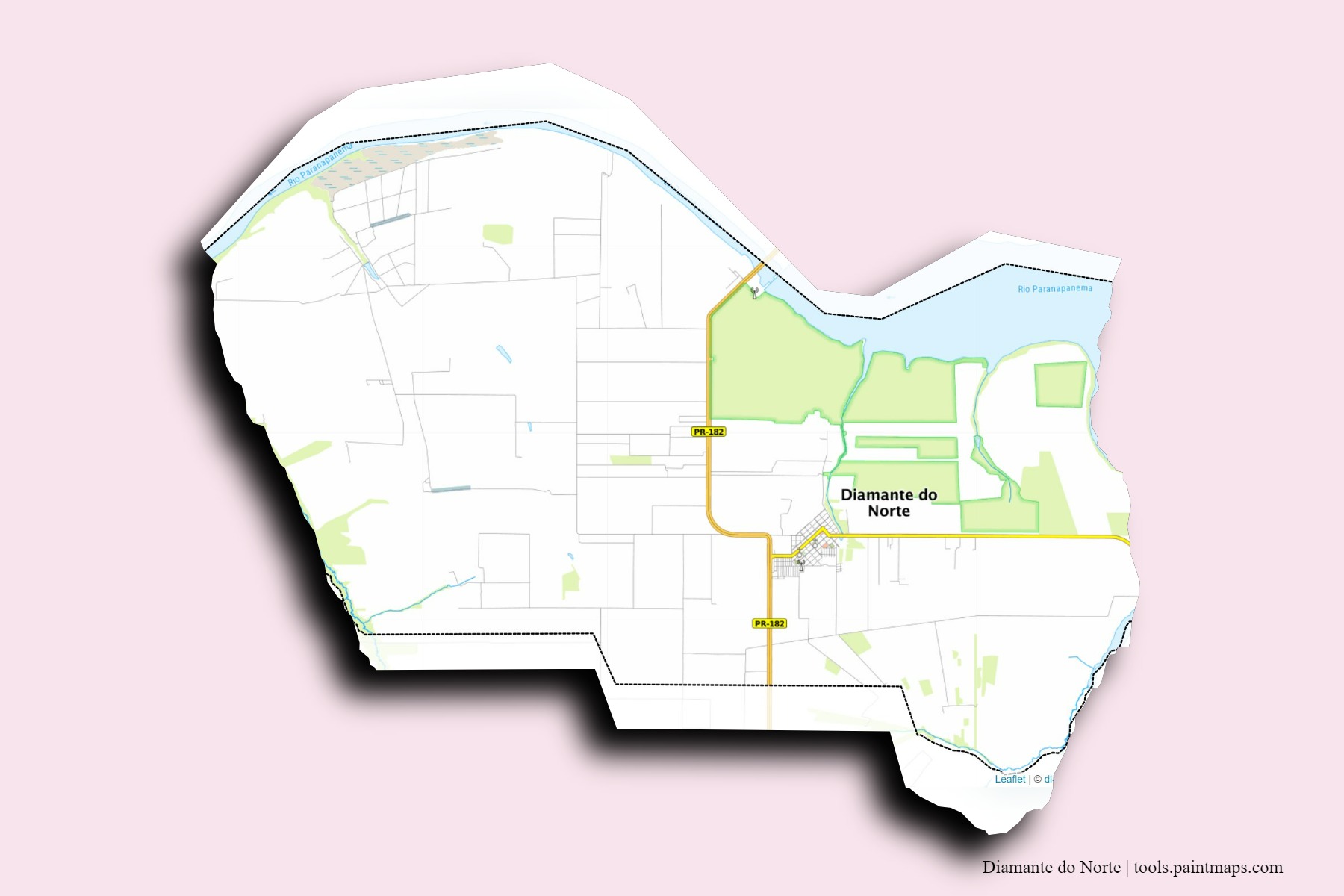 Diamante do Norte neighborhoods and villages map with 3D shadow effect