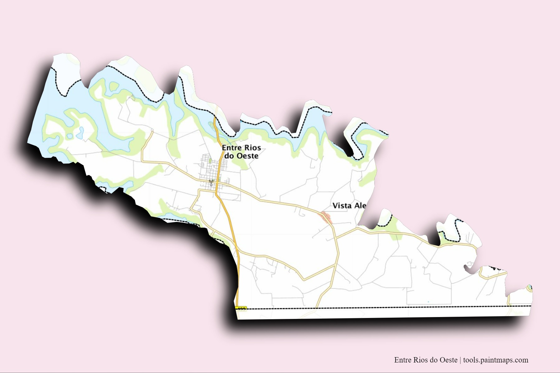 Entre Rios do Oeste neighborhoods and villages map with 3D shadow effect