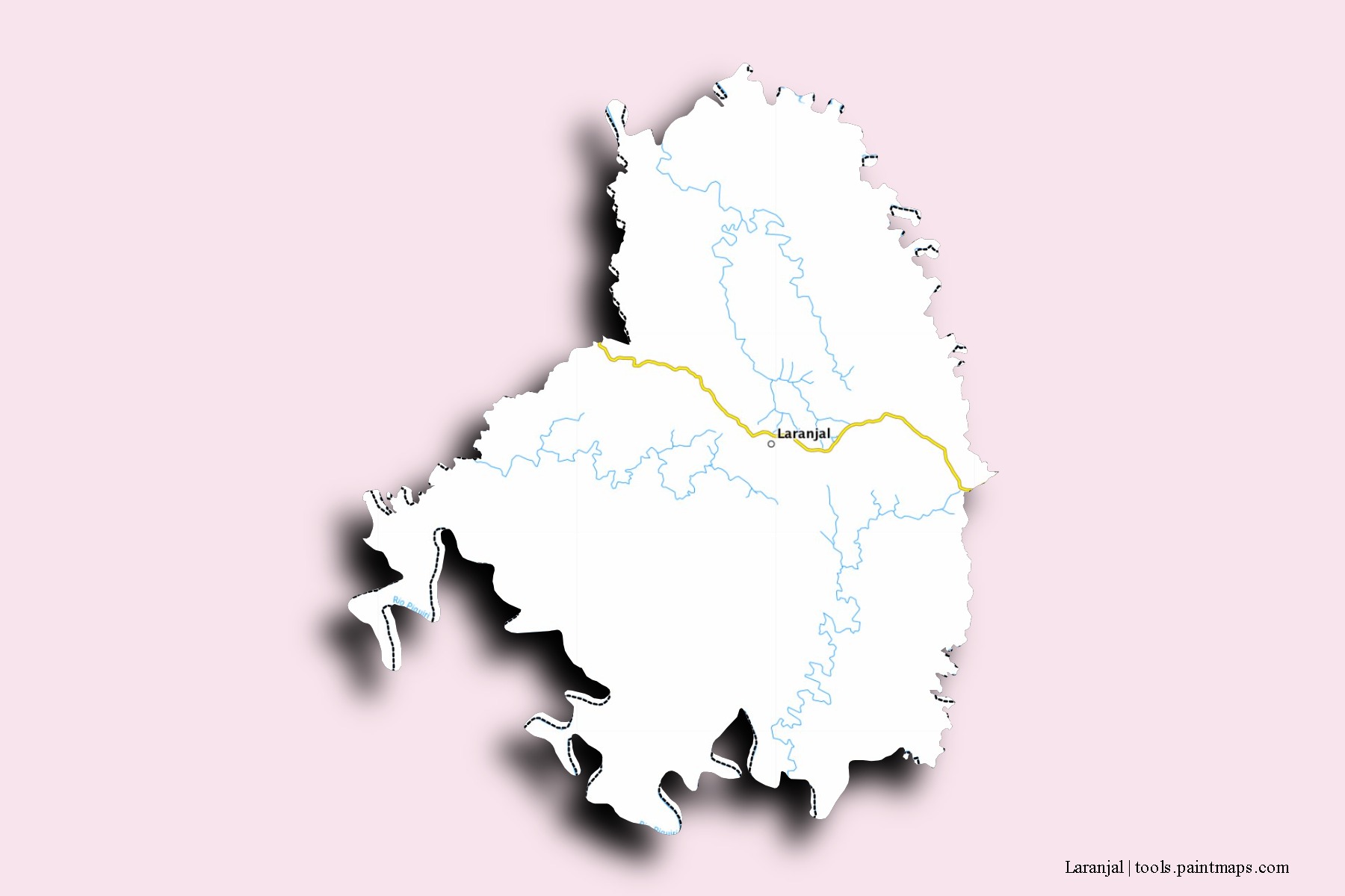 Laranjal neighborhoods and villages map with 3D shadow effect