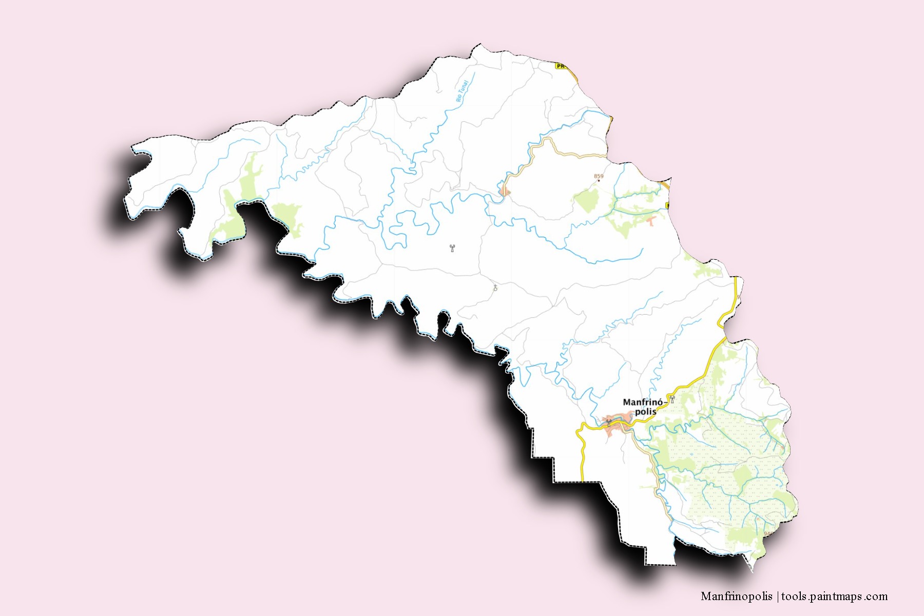 Manfrinopolis neighborhoods and villages map with 3D shadow effect