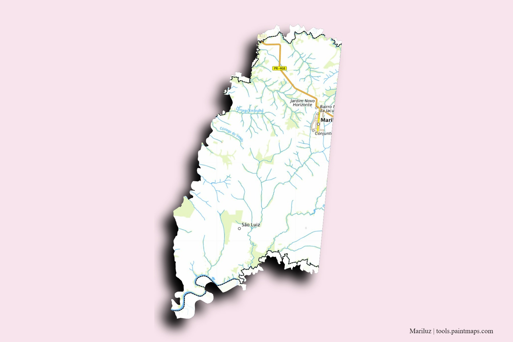 Mariluz neighborhoods and villages map with 3D shadow effect