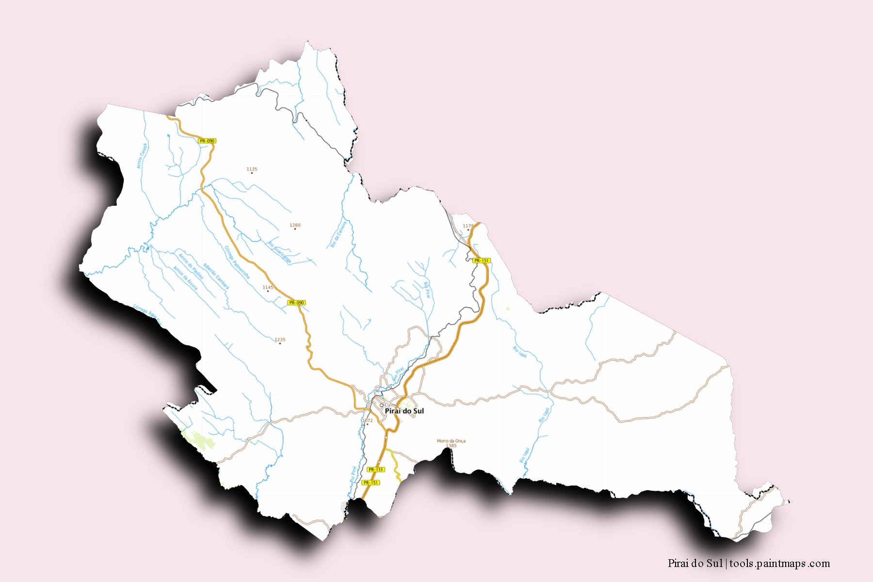 3D gölge efektli Pirai do Sul mahalleleri ve köyleri haritası