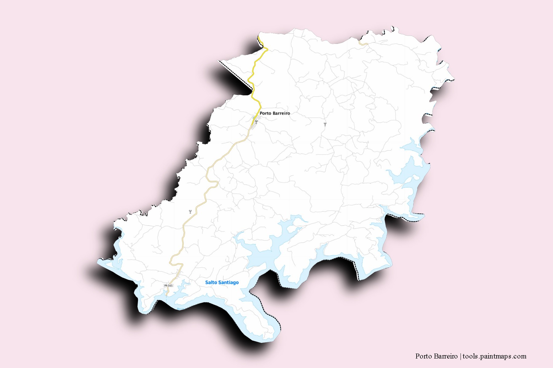 Mapa de barrios y pueblos de Porto Barreiro con efecto de sombra 3D