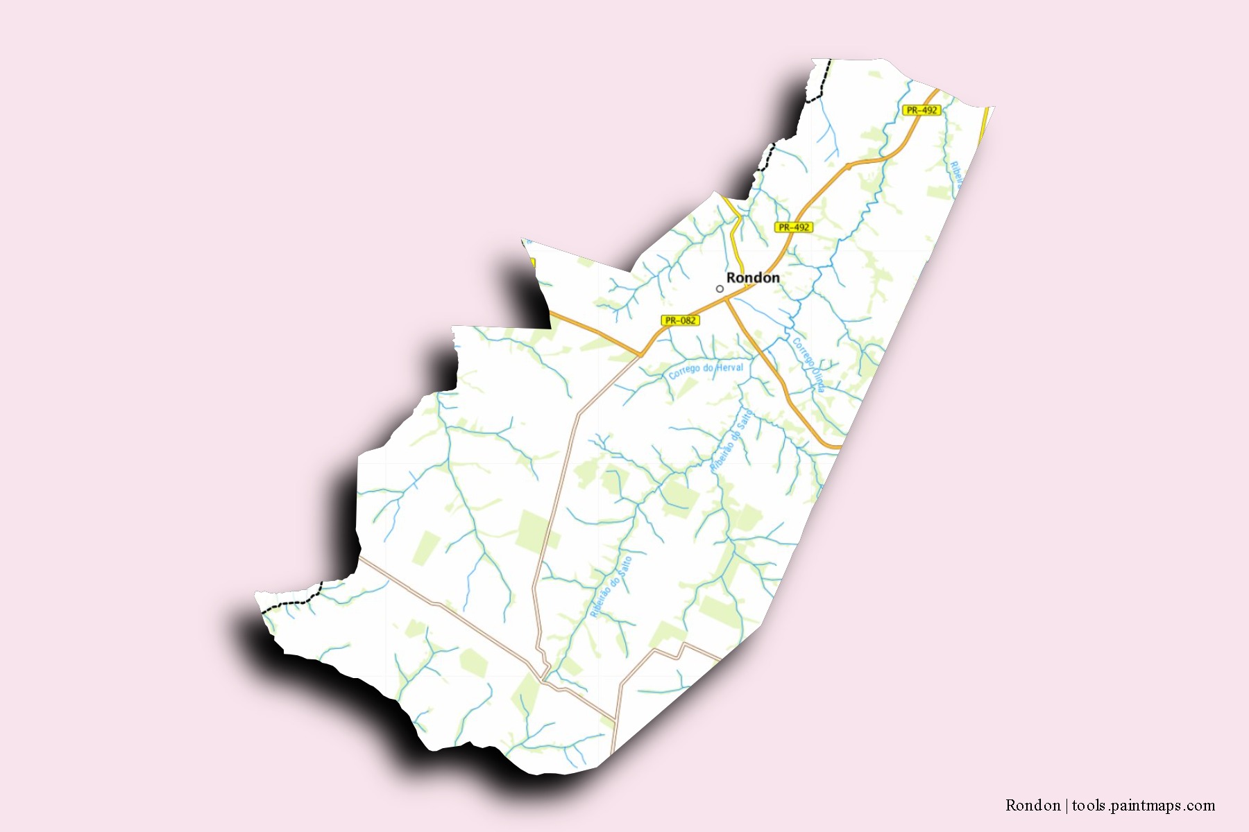 Rondon neighborhoods and villages map with 3D shadow effect