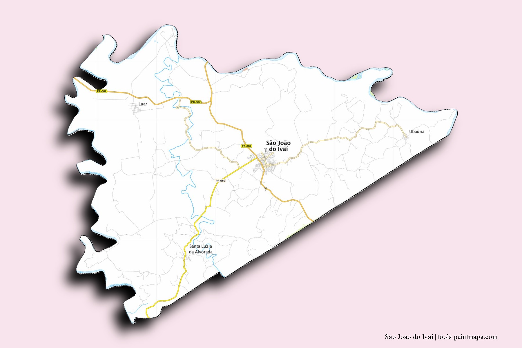 Mapa de barrios y pueblos de Sao Joao do Ivai con efecto de sombra 3D