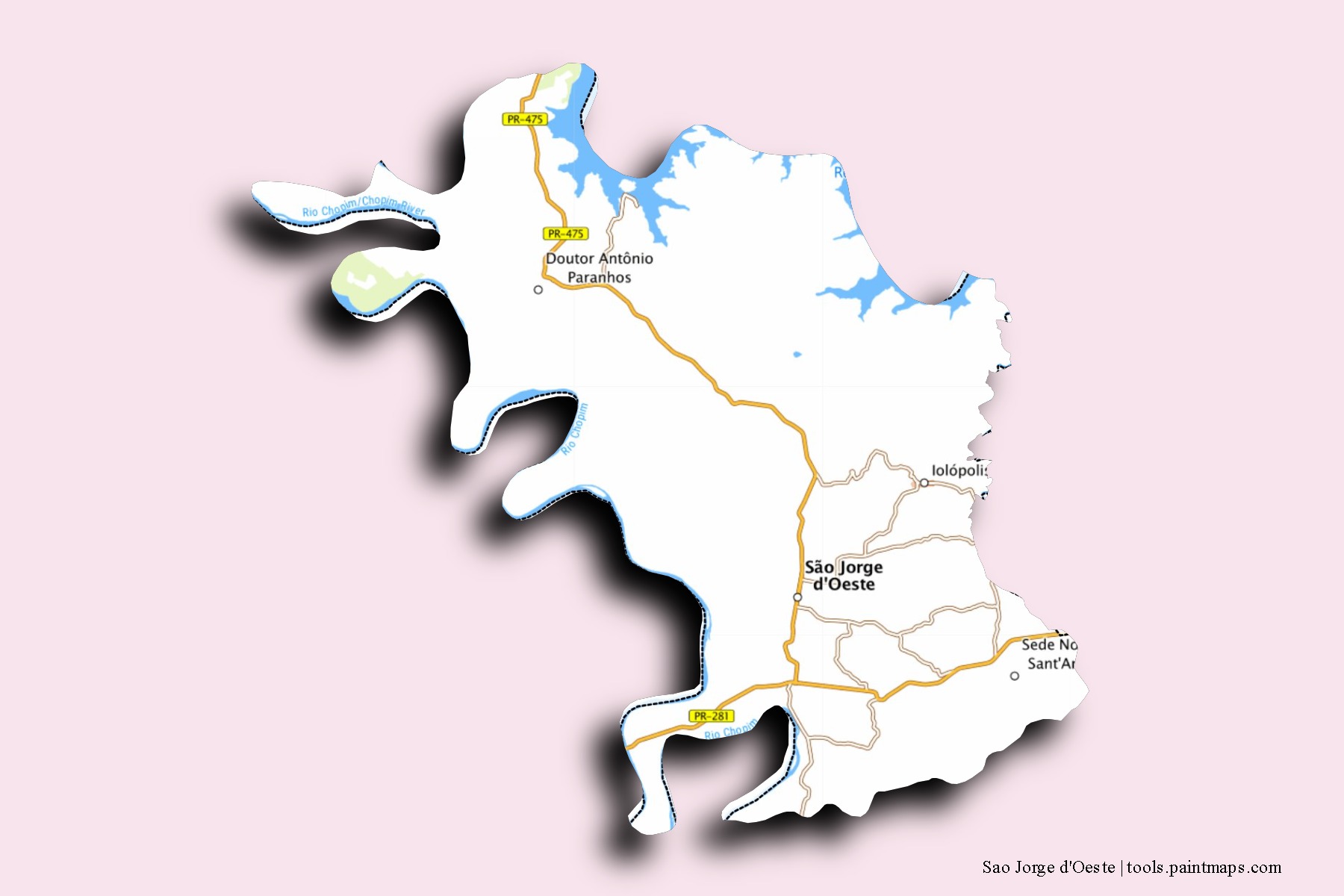 Sao Jorge d'Oeste neighborhoods and villages map with 3D shadow effect