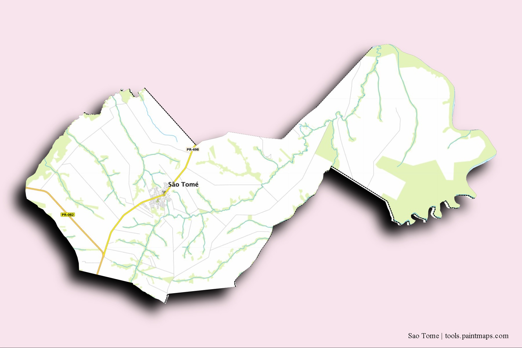 Sao Tome neighborhoods and villages map with 3D shadow effect