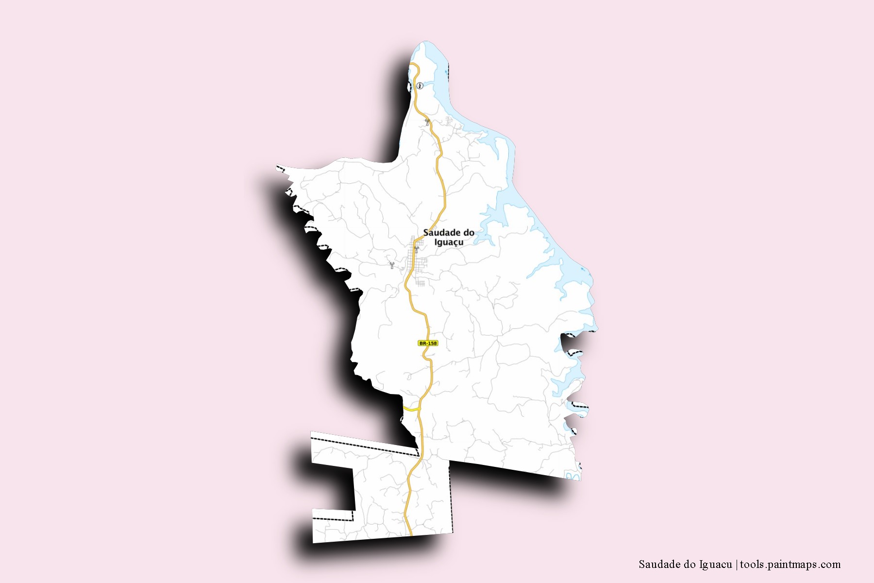 Saudade do Iguacu neighborhoods and villages map with 3D shadow effect