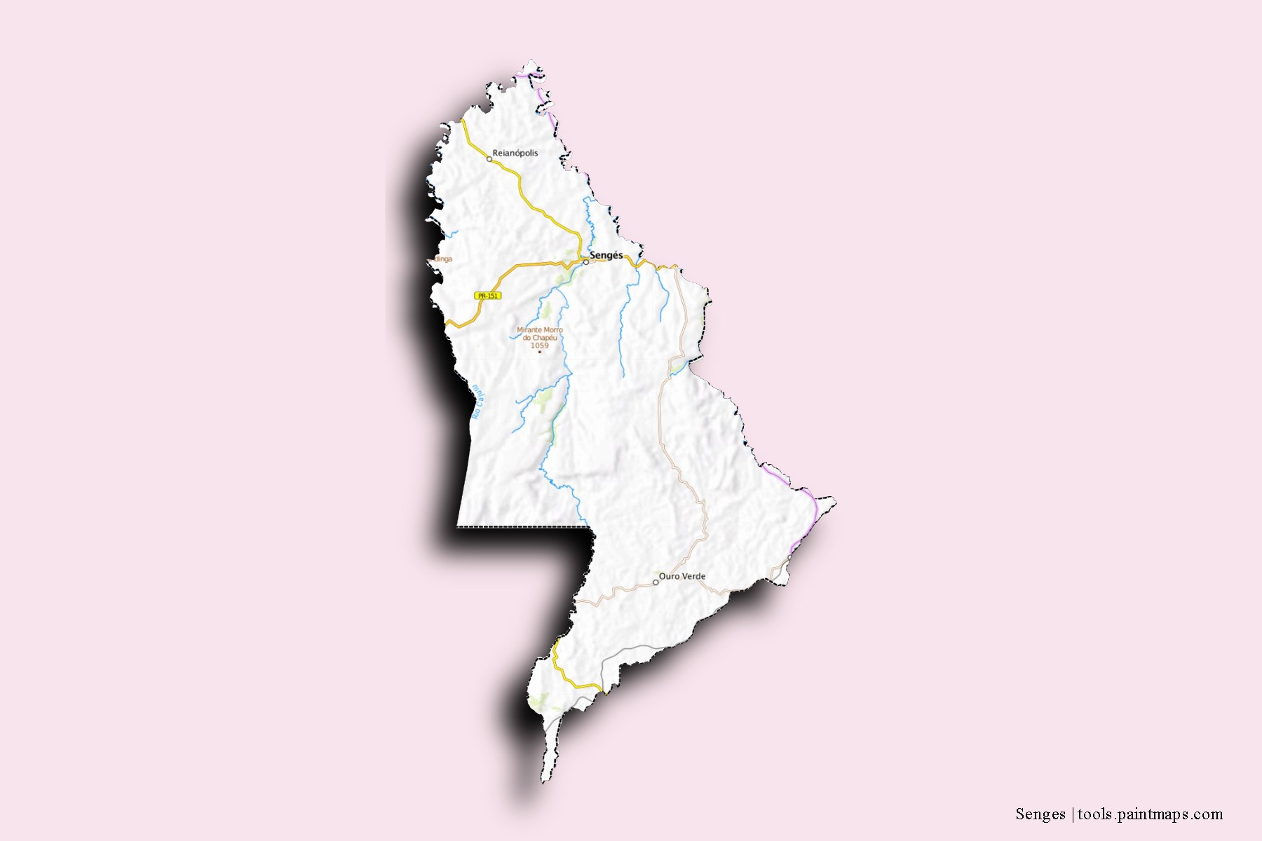 Mapa de barrios y pueblos de Senges con efecto de sombra 3D