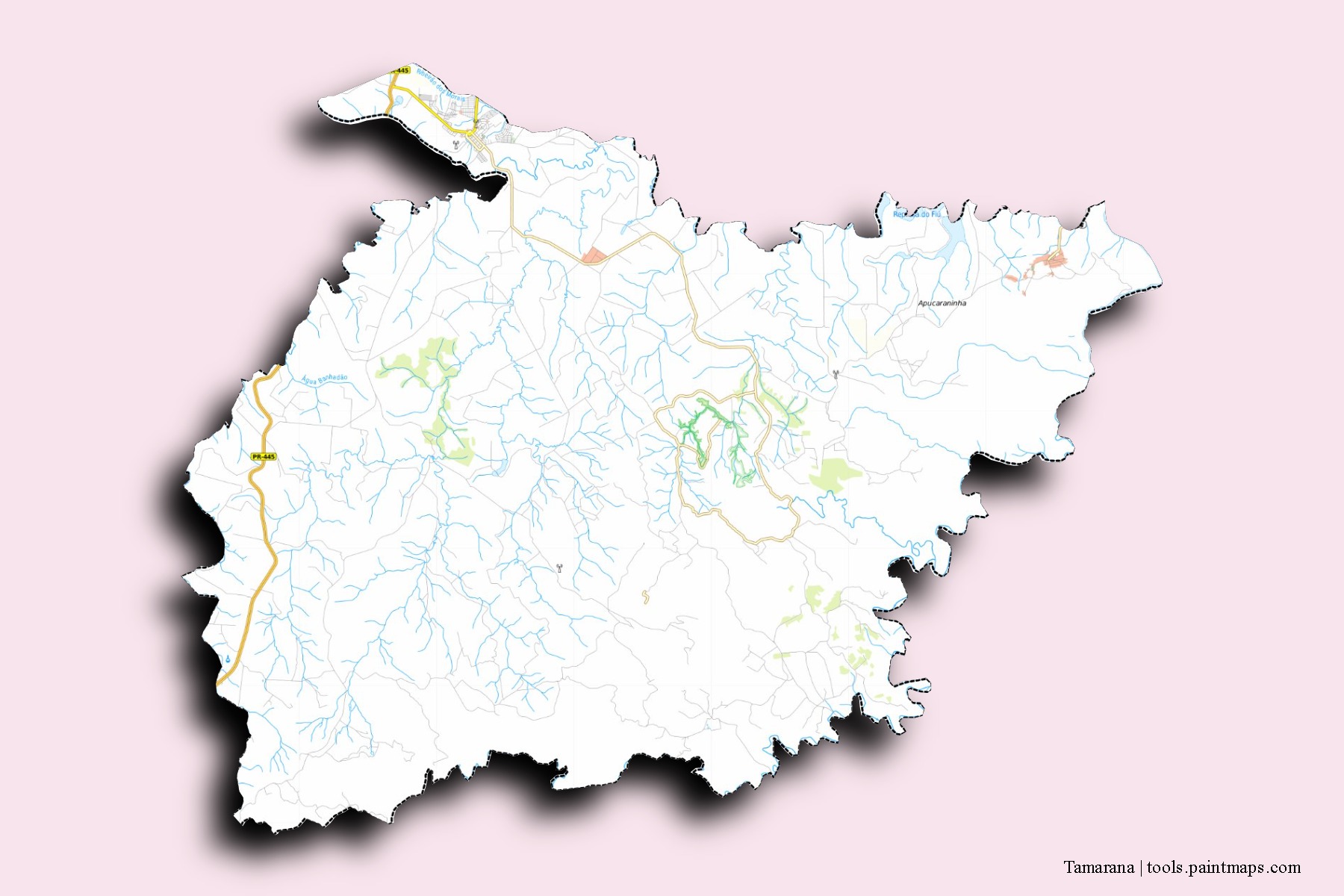 Tamarana neighborhoods and villages map with 3D shadow effect