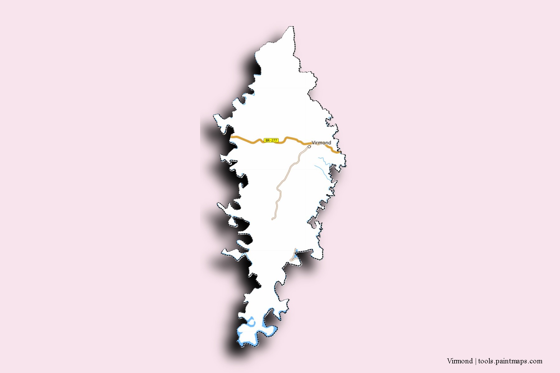 Mapa de barrios y pueblos de Virmond con efecto de sombra 3D