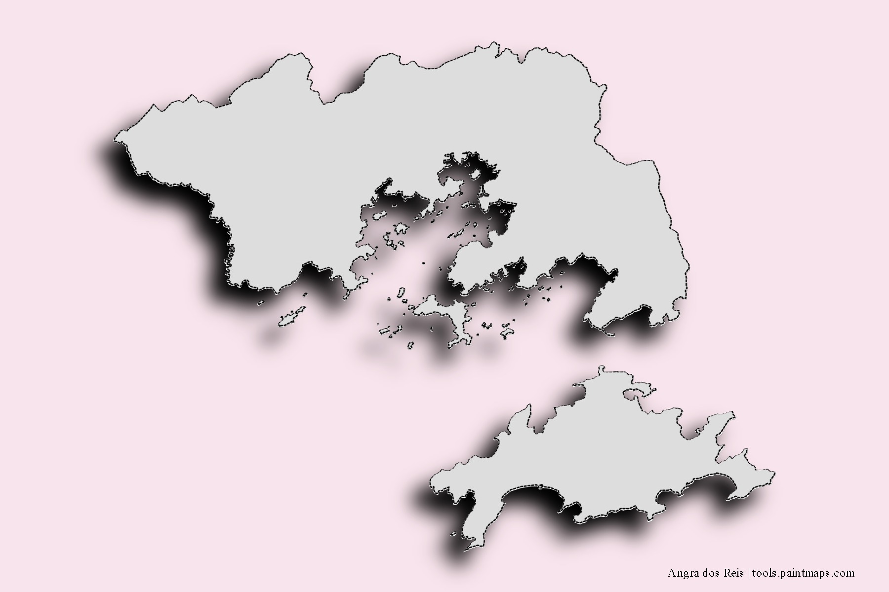 3D gölge efektli Angra dos Reis mahalleleri ve köyleri haritası