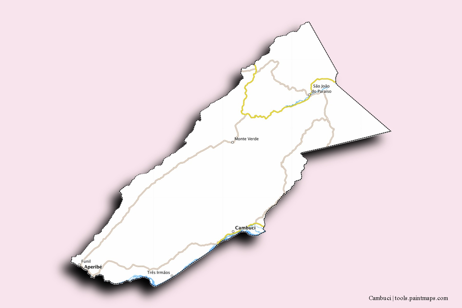 Mapa de barrios y pueblos de Cambuci con efecto de sombra 3D