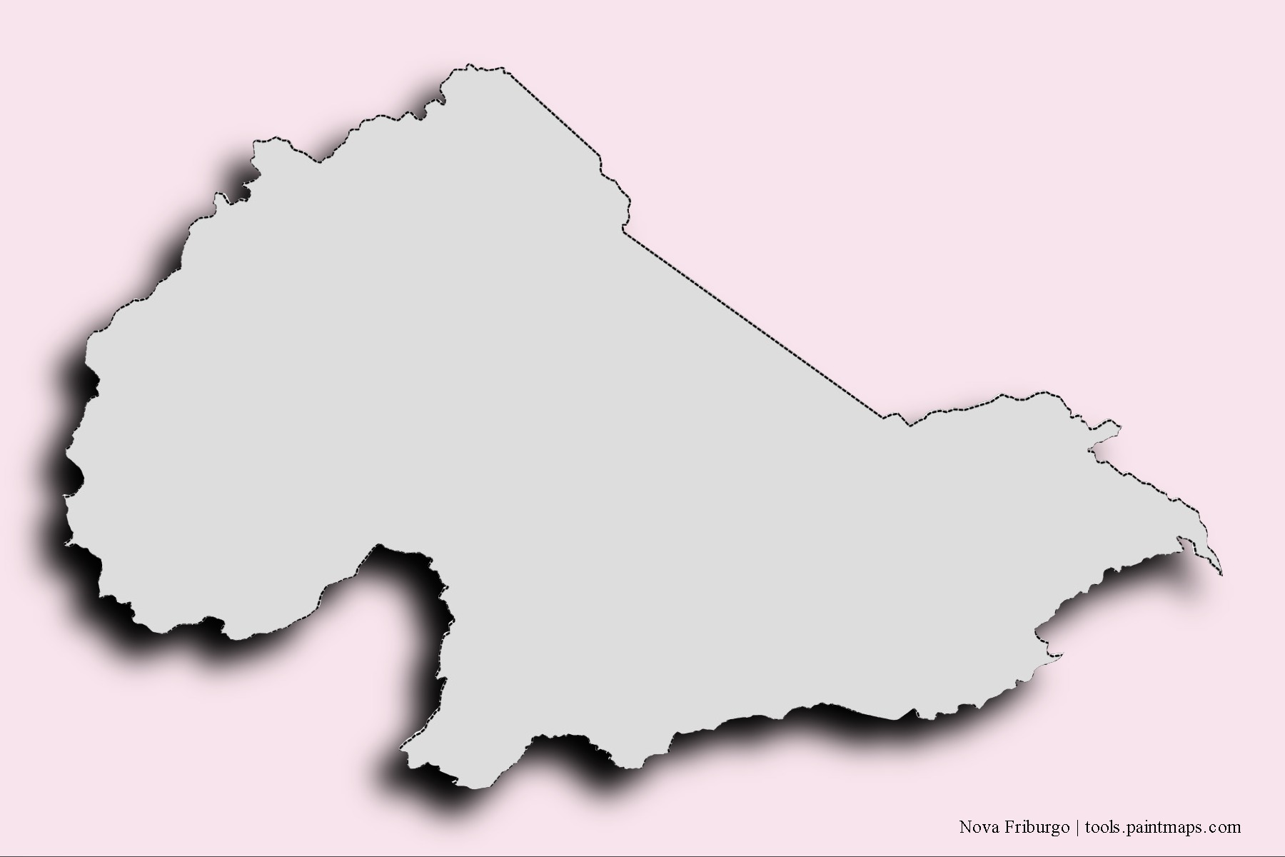 Mapa de barrios y pueblos de Nova Friburgo con efecto de sombra 3D