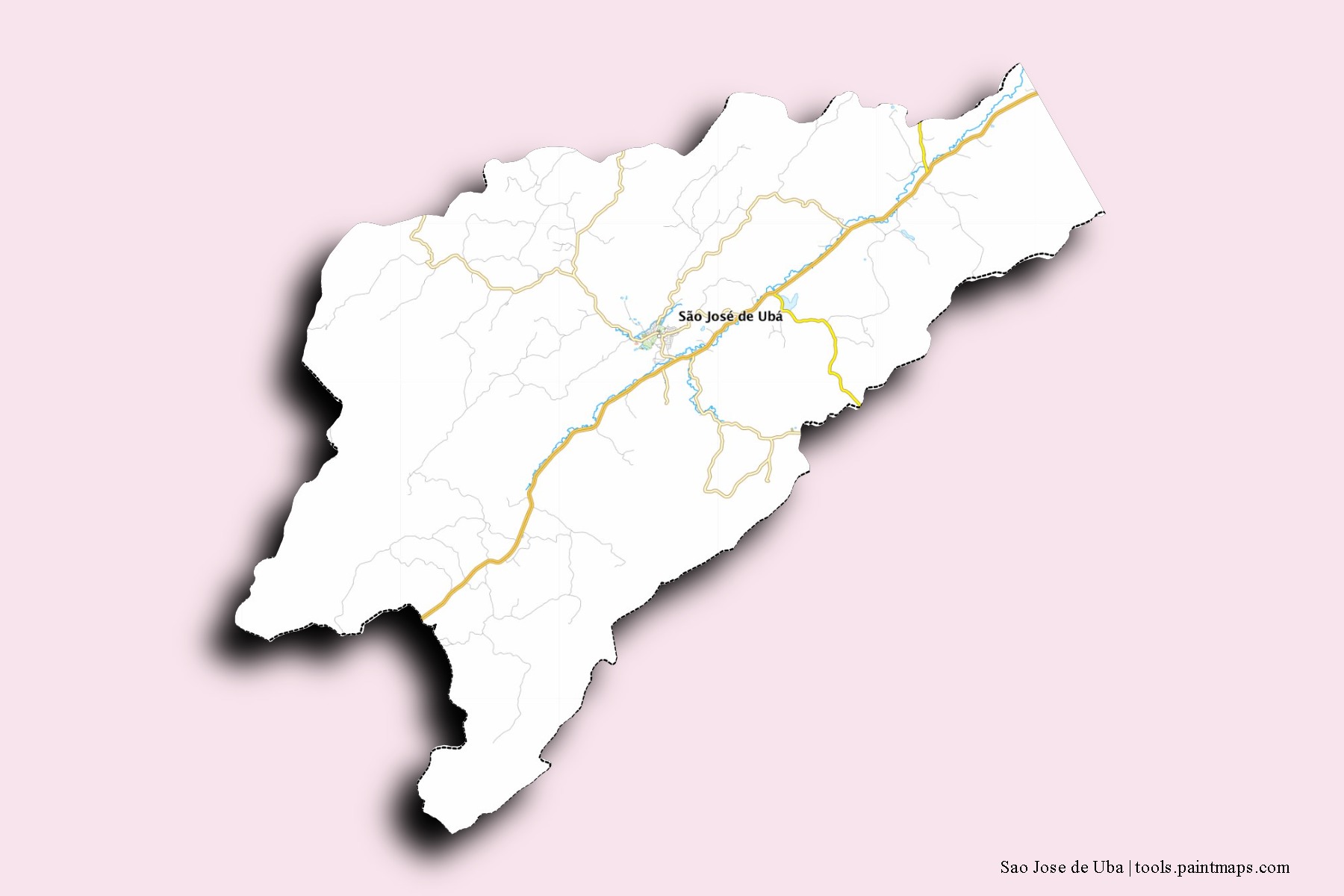 Mapa de barrios y pueblos de Sao Jose de Uba con efecto de sombra 3D