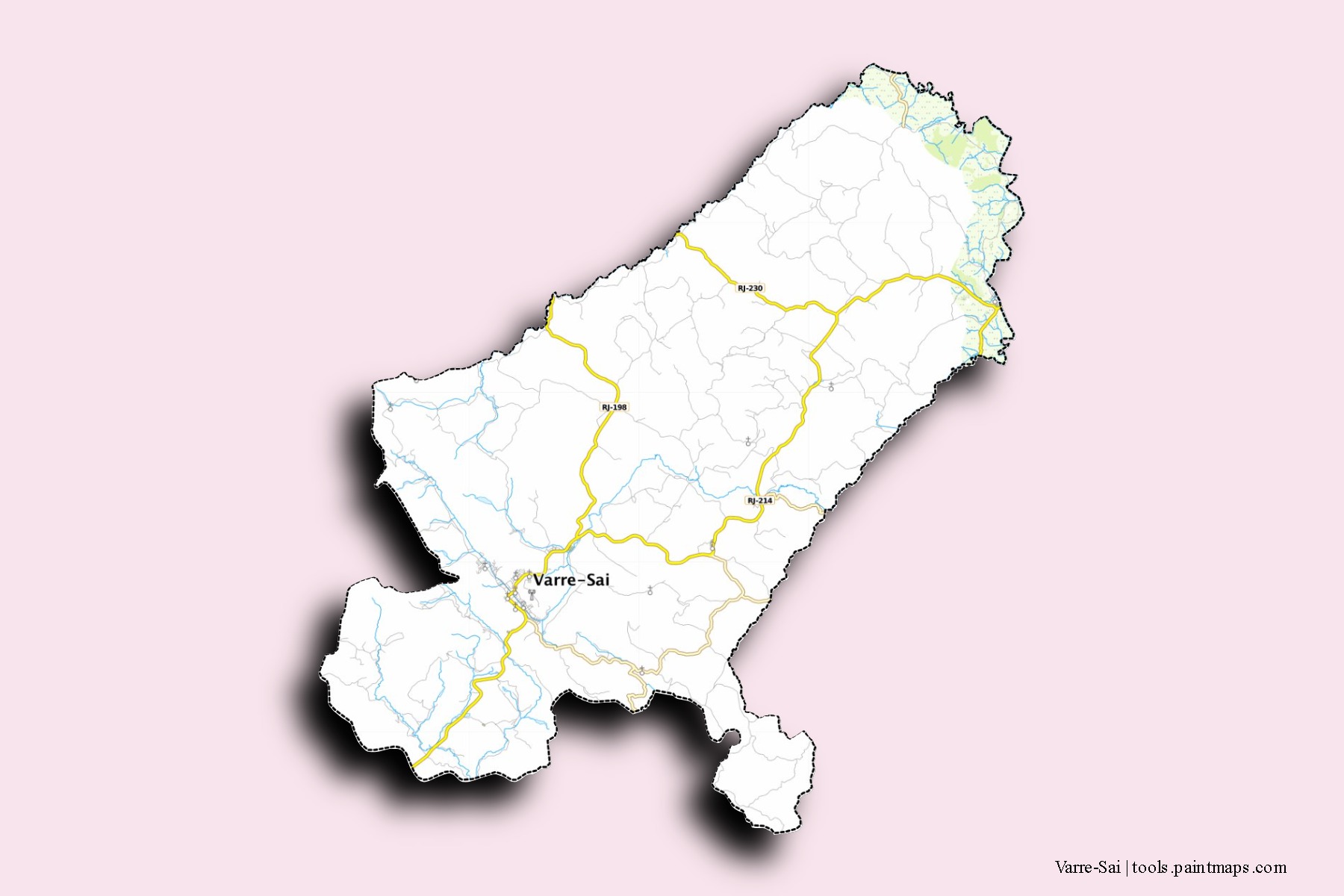 Mapa de barrios y pueblos de Varre-Sai con efecto de sombra 3D