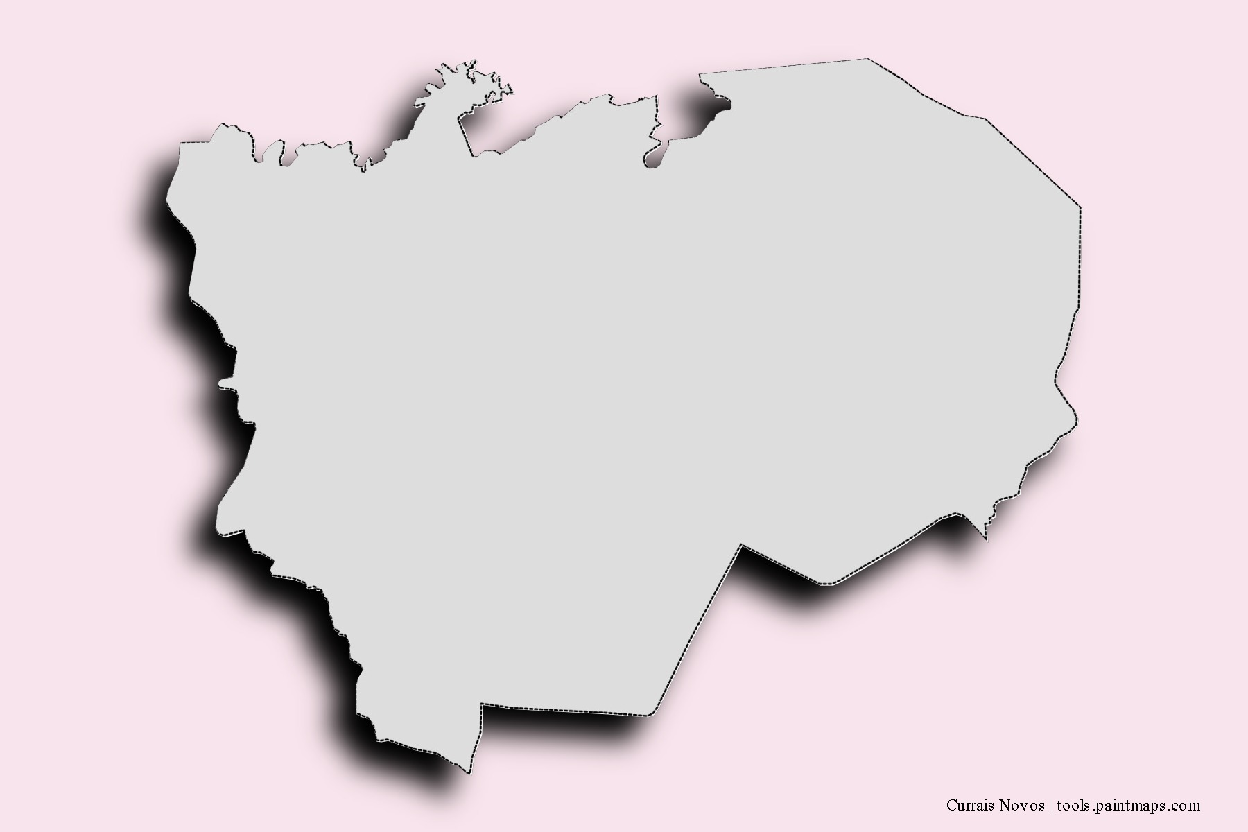 Mapa de barrios y pueblos de Currais Novos con efecto de sombra 3D